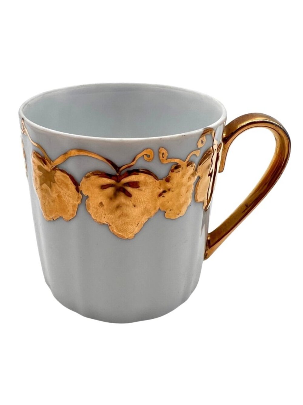 Vintage Porcelain Cup Set Of 3 Gold Handle & Grape Leaf Pattern Signed WM Sharp - Picture 7 of 16